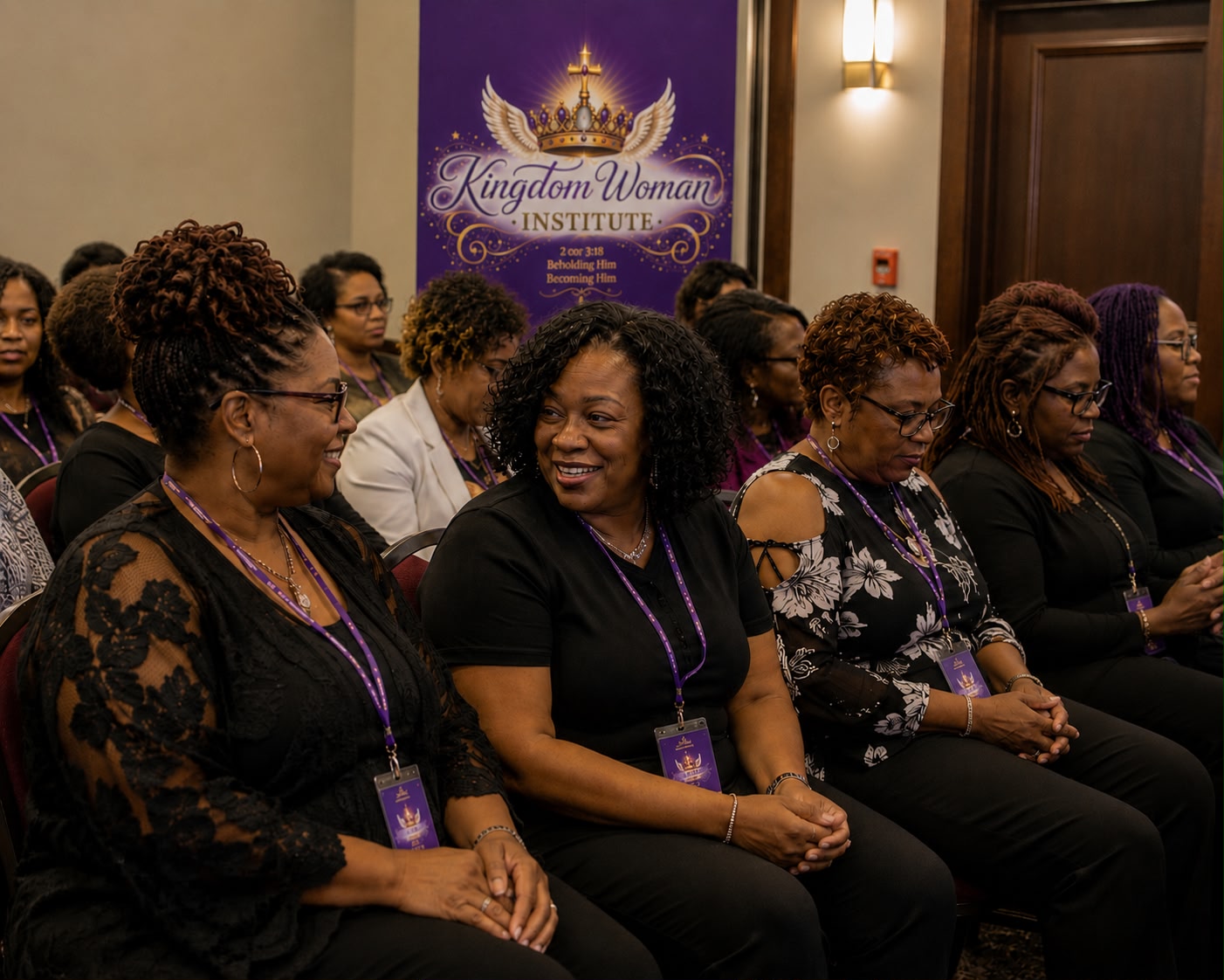 Black women at a conference, no organization banners or large objects on the altar