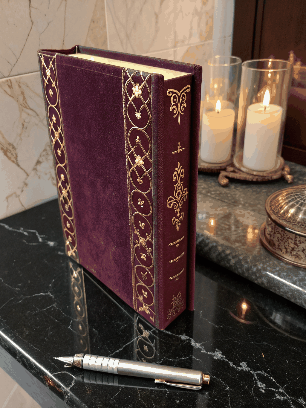 Premium cloth-bound ministry book on ivory surface