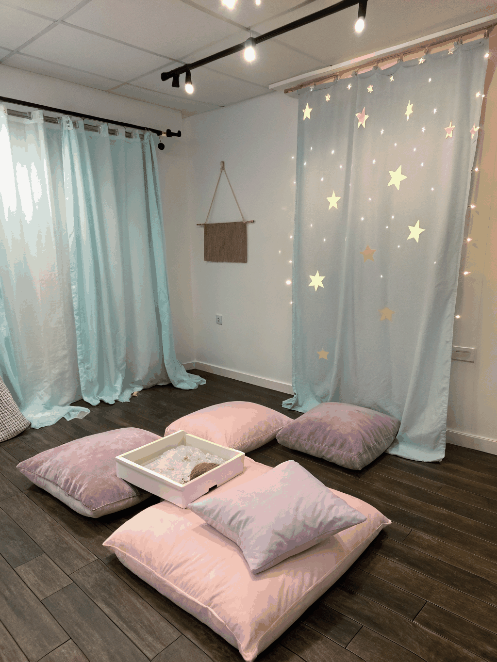 A serene prayer space with soft rose gold accents